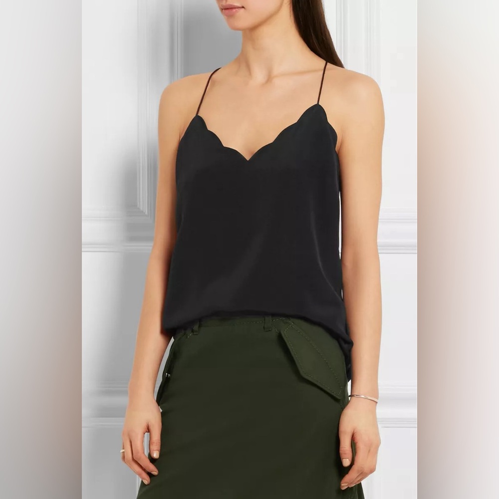 J.Crew Scalloped Silk Carrie Camisole Sz 00 BLACK
